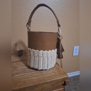 Brown and Cream Woven Bucket Bag